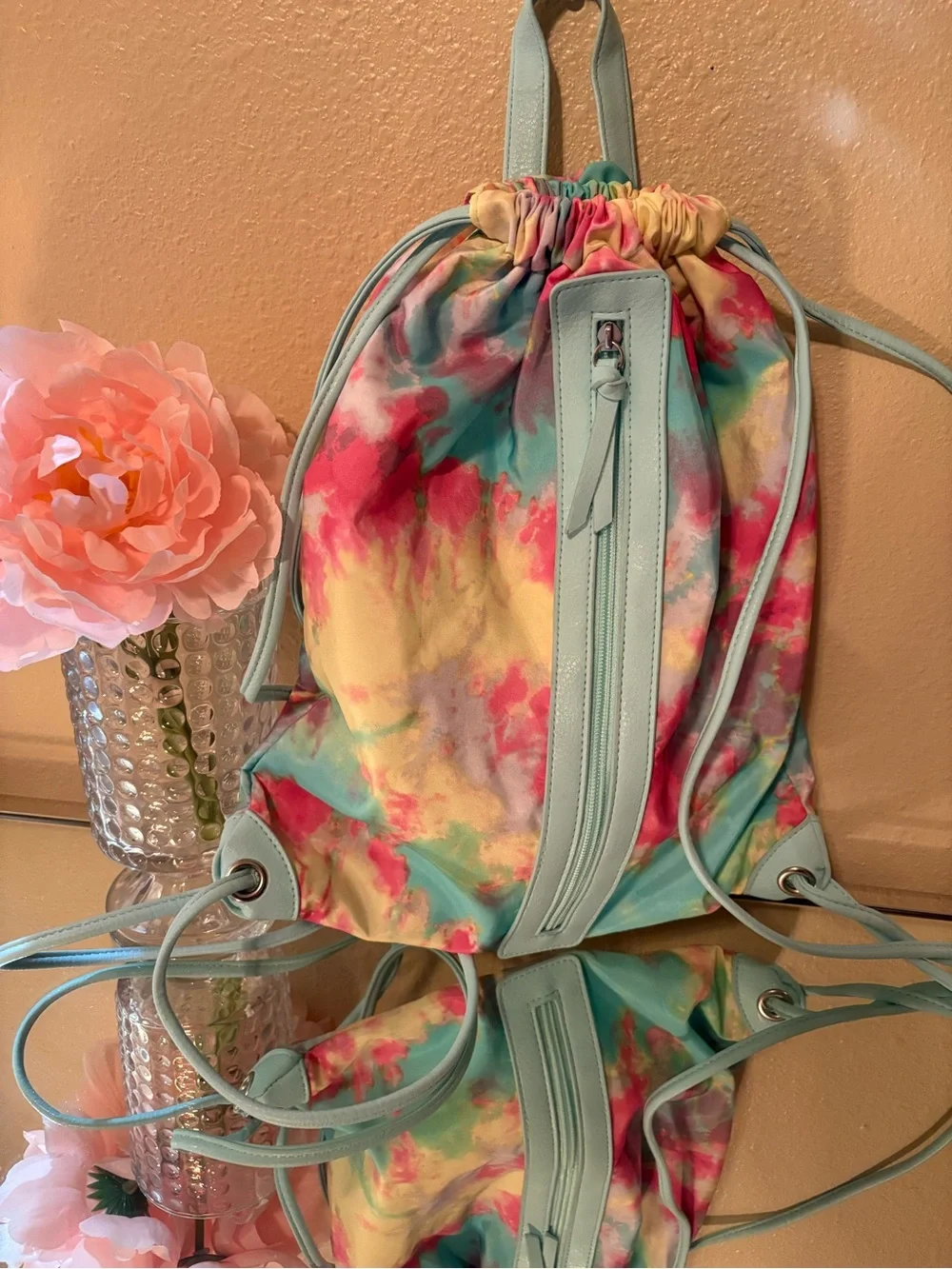 Tie-Dye Drawstring Women’s Backpack - Pastel Multi